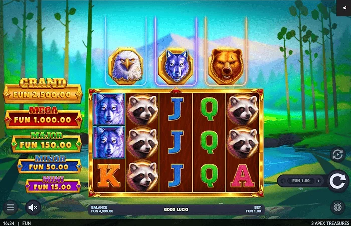 3 Apex Treasures - glavni zaslon igre s bubnjevima 5×3